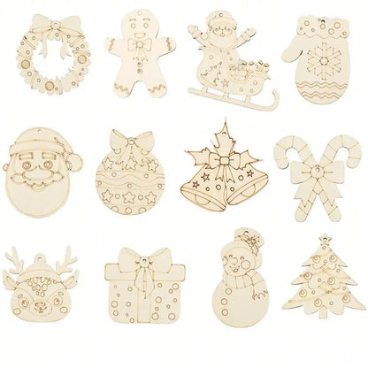 Ornements de confrontation d'arbre de Noël multi-styles, découpes artisanales en bois vierges pour la décoration d'intérieur de bricolage
