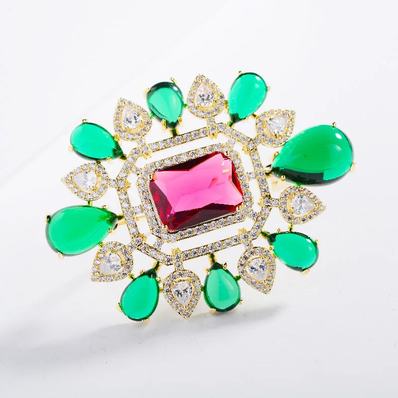 SUYU Imitation jadéite rectangulaire couleur correspondant cubique zircone broche vêtements accessoires fixation accessoires broches