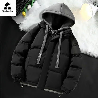 Hommes à capuche coton Coat2024 nouveau décontracté à capuche faux deux pièces conception vers le bas coton chaud Parka Style coréen épais hommes veste d'hiver