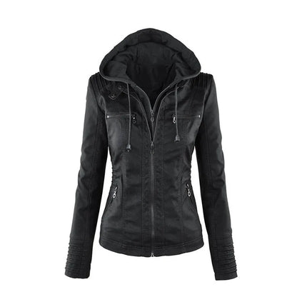 Veste en simili cuir pour femmes, manteau d'hiver féminin, veste de moto, Faux daim, sweat à capuche avec fermeture éclair en PU, vêtements d'extérieur