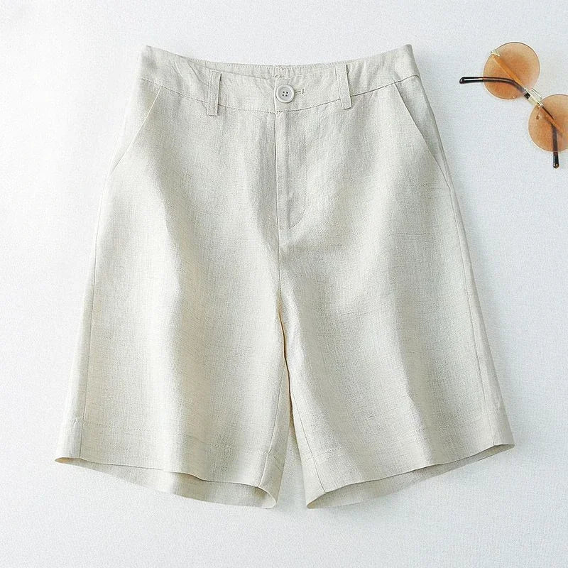 Style coréen pour l'été femmes Shorts lin demi genou longueur mi large femme pantalons courts Bermuda offre esthétique chaud Streetwear