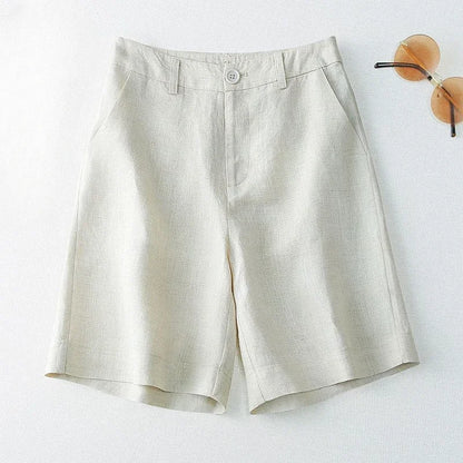 Style coréen pour l'été femmes Shorts lin demi genou longueur mi large femme pantalons courts Bermuda offre esthétique chaud Streetwear