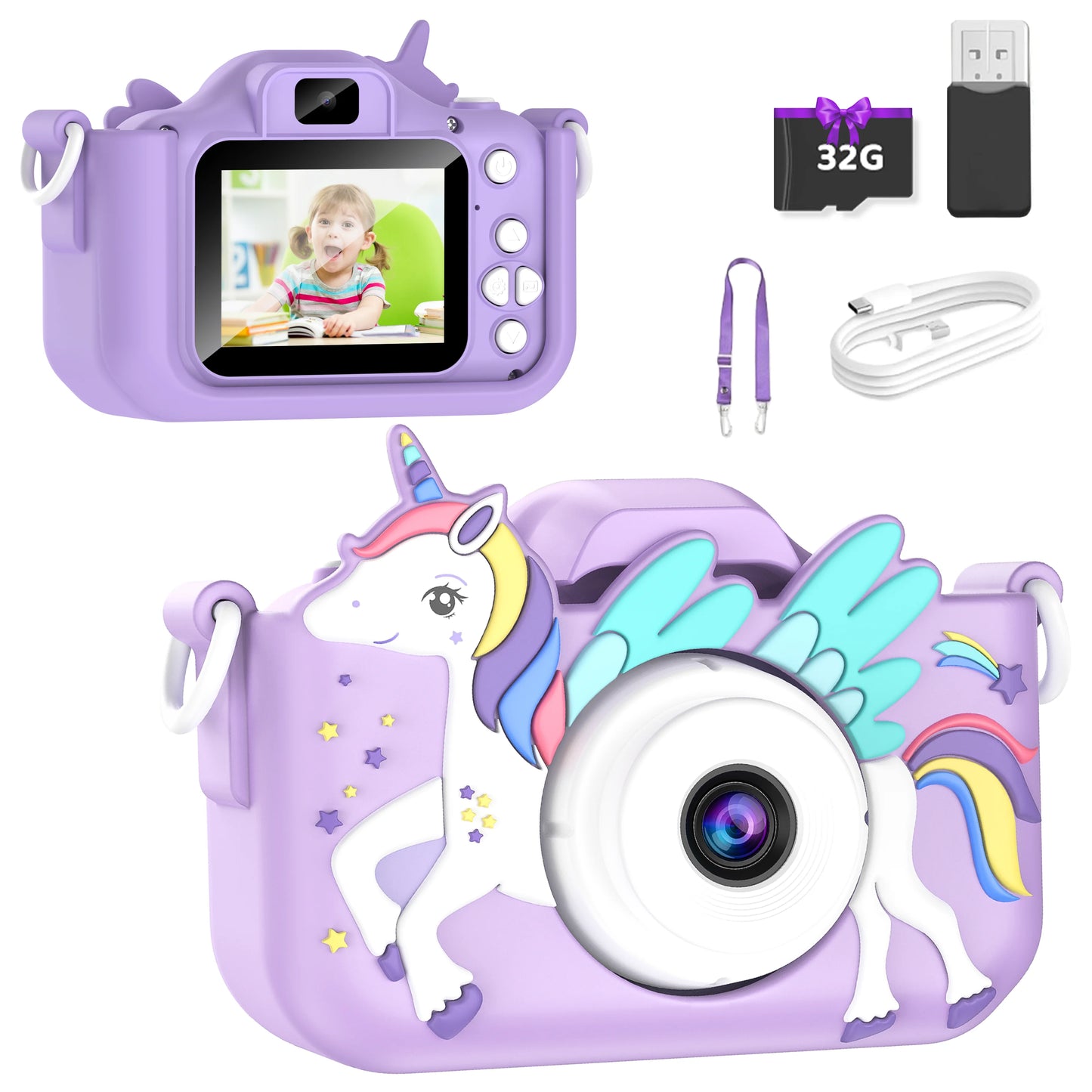 Belle licorne enfants Mini appareil photo numérique peut prendre des photos vidéo petite caméra photographie enfants cadeau d'anniversaire enfants jouets