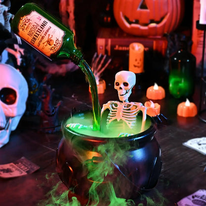 Cauldron de sorcière d'Halloween avec lumière LED et brumisateur de brouillard, décor de squelette pour fête effrayante Hocus Pocus, maison, fête d'Halloween