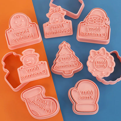 Emporte-pièces de noël, 8 pièces, Design de renne 3d, timbres à biscuits, outils de cuisson de flocons de neige, moules à biscuits en gaufrage