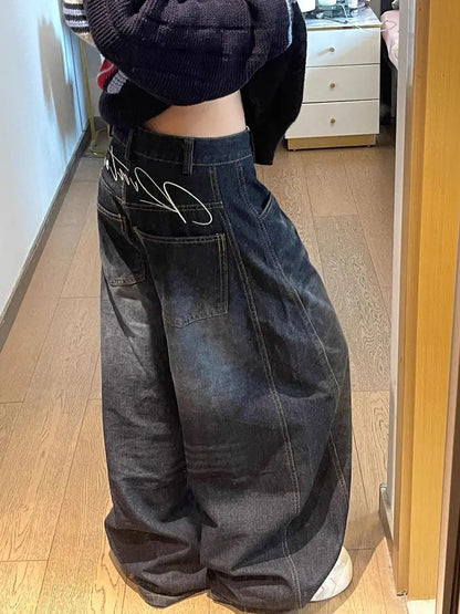 Jean taille haute pour femmes, Design Vintage, Hip Hop, droit, Baggy, pantalon en Denim, rue Y2K, Style américain, jambes larges