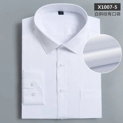Nouveau coton hommes classique à manches longues robe chemise poche régulière coupe formelle affaires travail bureau décontracté bouton blanc chemises sociales