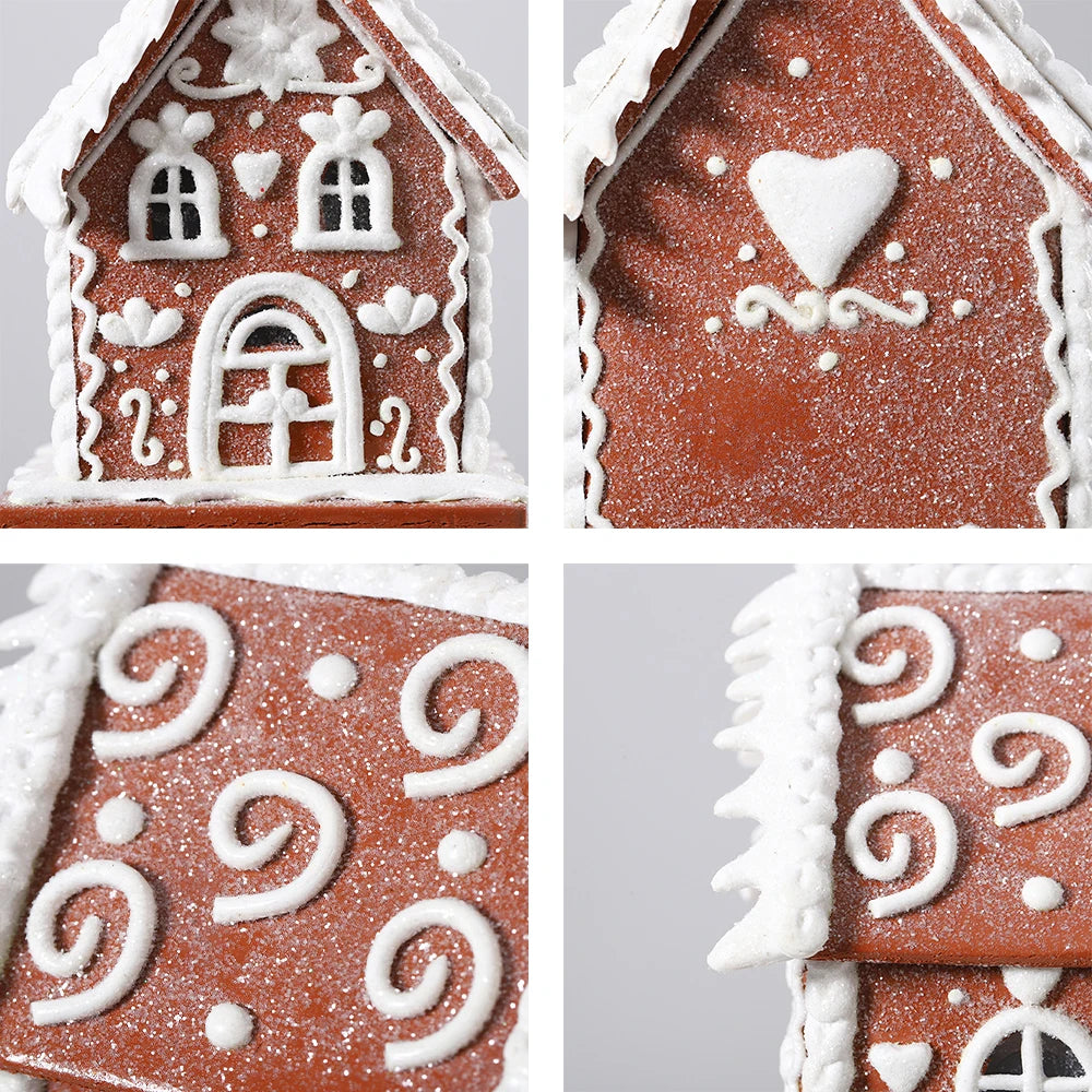Maison de neige marron scintillante de noël, ornement brillant, maison de noël, nouvel an, décoration de bureau, cadeau pour enfant, fournitures de fête de noël