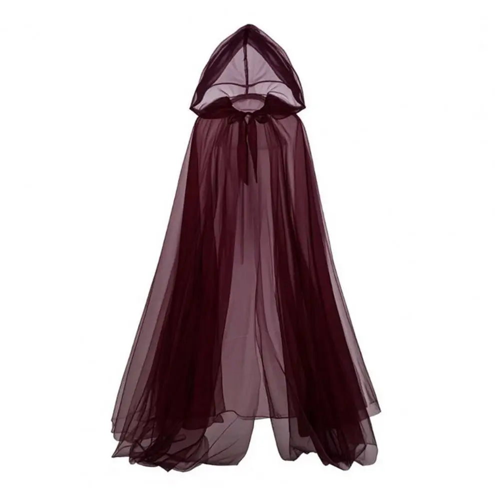 Cape de Costume de Cosplay fantôme d'halloween pour adulte, Cape de sorcière à lacets à capuche, Cape transparente pleine longueur avec capuche surdimensionnée