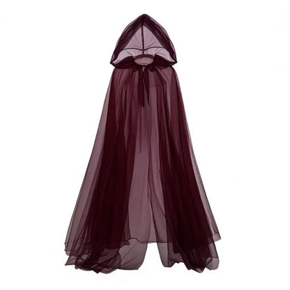 Cape de Costume de Cosplay fantôme d'halloween pour adulte, Cape de sorcière à lacets à capuche, Cape transparente pleine longueur avec capuche surdimensionnée