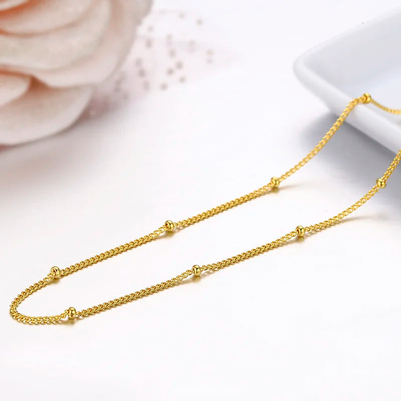 35-80 cm réel 925 en argent Sterling avec perles de couleur or gourmette chaîne colliers ras du cou pour femmes filles bijoux Kolye Collares Ketting