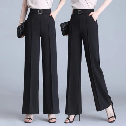 Pantalon à Jambes Larges pour Femme, Slim Ice, artificiel astique, Taille Haute, Poches, Droit, Polyvalent, Court, Printemps, Été, Nouveau