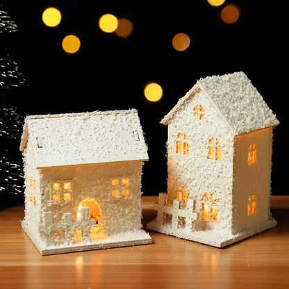 Décoration de Noël avec lumières LED Flocons de neige brillants et décorations de Noël pour une petite maison