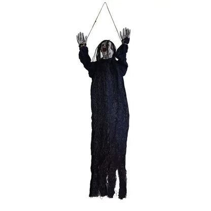 Sac d'horreur d'Halloween avec cheveux blancs, fantôme sanglant, globe oculaire, dreadlocks face, cheveux longs, sanglant, mal rampant