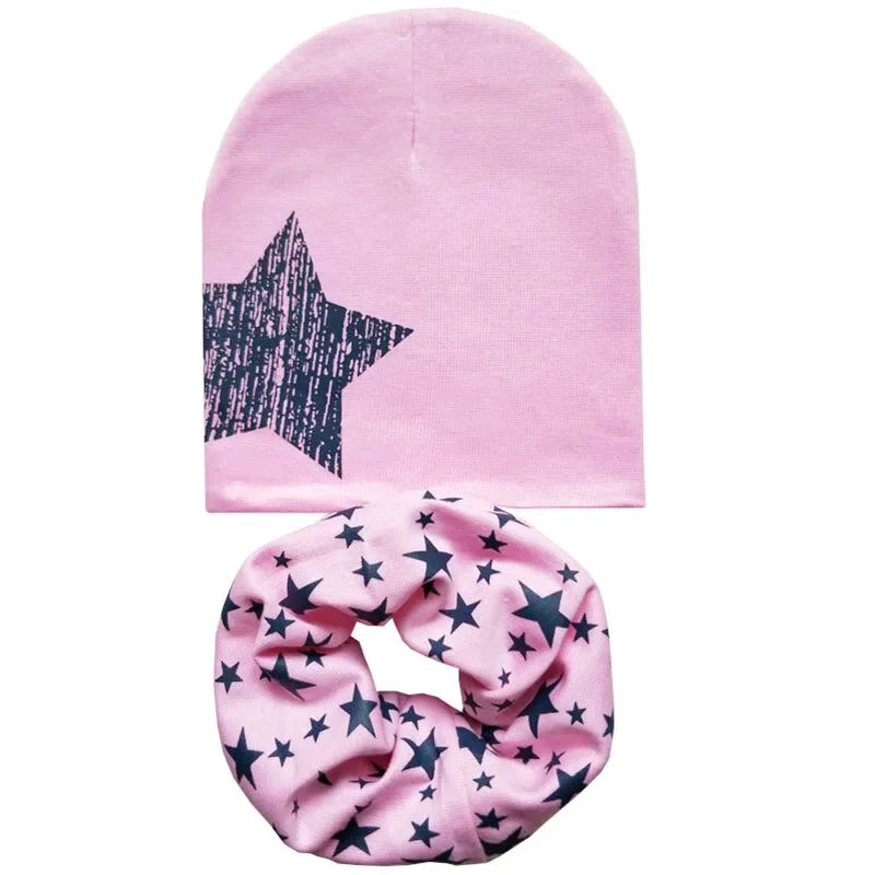 Chapeau en coton imprimé étoile pour bébé, casquette pour tout-petits, écharpe pour bébé, bonnet pour enfants, chapeaux pour garçons et filles, automne et hiver