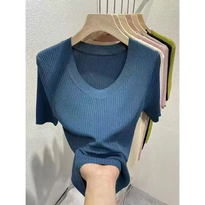 T-shirt d'été polyvalent à manches courtes pour femme, coupe couvertes, haut simple, piedmont Ice InjChic