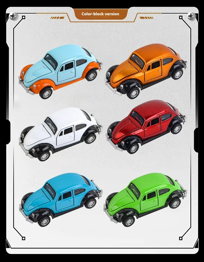 Modèle de voiture classique Beetle mini voiture en alliage à traction, trois portes peuvent être ouvertes à l'échelle 1:60, cadeaux pour garçons adultes et enfants
