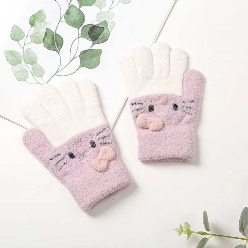 Gants d'hiver tricotés pour enfants de 3 à 10 ans, chauds et doux, en laine de lapin, dessins animés, gants pour enfants, doigt complet, mitaines pour bébés garçons et filles