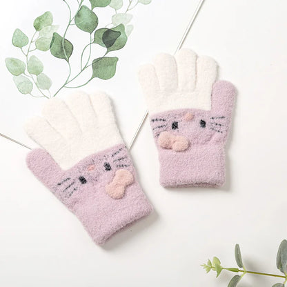 Gants d'hiver tricotés pour enfants de 3 à 10 ans, chauds et doux, en laine de lapin, dessins animés, gants pour enfants, doigt complet, mitaines pour bébés garçons et filles