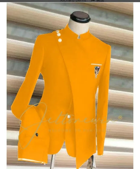Costume européen et américain pour hommes, grande taille, col montant et col incliné, robe d'affaires, Banquet, Cocktail, robe d'hébergement, ensemble deux pièces