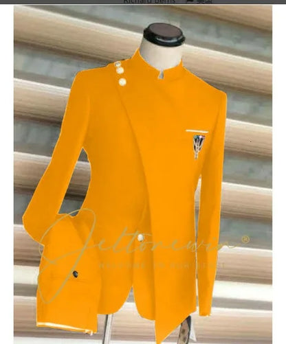 Costume européen et américain pour hommes, grande taille, col montant et col incliné, robe d'affaires, Banquet, Cocktail, robe d'hébergement, ensemble deux pièces