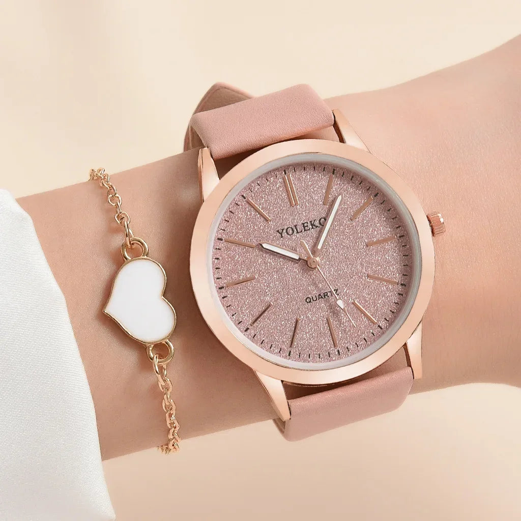2 pièces ensemble femmes montres mode décontracté dames montres à Quartz bracelet en cuir montre femmes  (sans boîte)