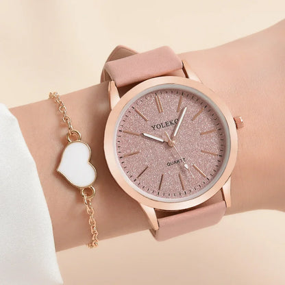 2 pièces ensemble femmes montres mode décontracté dames montres à Quartz bracelet en cuir montre femmes  (sans boîte)