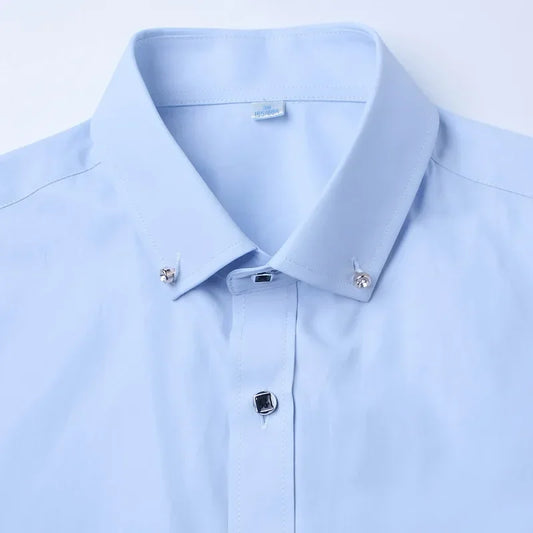 Chemise habillée de luxe pour hommes, bouton en diamant, couleur unie, décontractée, coupe Standard, confortable, douce, manches longues, vêtements pour hommes
