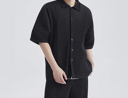 Chemise Plissée à Manches Courtes pour Homme, Cardigan Décontracté, Section Fine, Printemps Été 2024