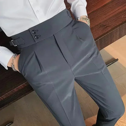 Hommes de haute qualité élégant mince robe pantalon Naples costume pantalon taille haute italien affaires formel pantalon Social Banquet mariage