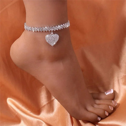 1 chaîne à griffes tendance pour femmes, série Double cœur de pêche, chaîne de pieds,