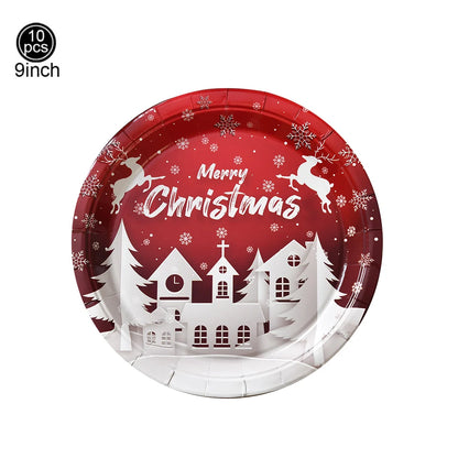 Fournitures de noël, bannière joyeux noël, ballon, bouteille de vin, autocollants, assiettes en papier jetables, pailles, décorations de fête de noël