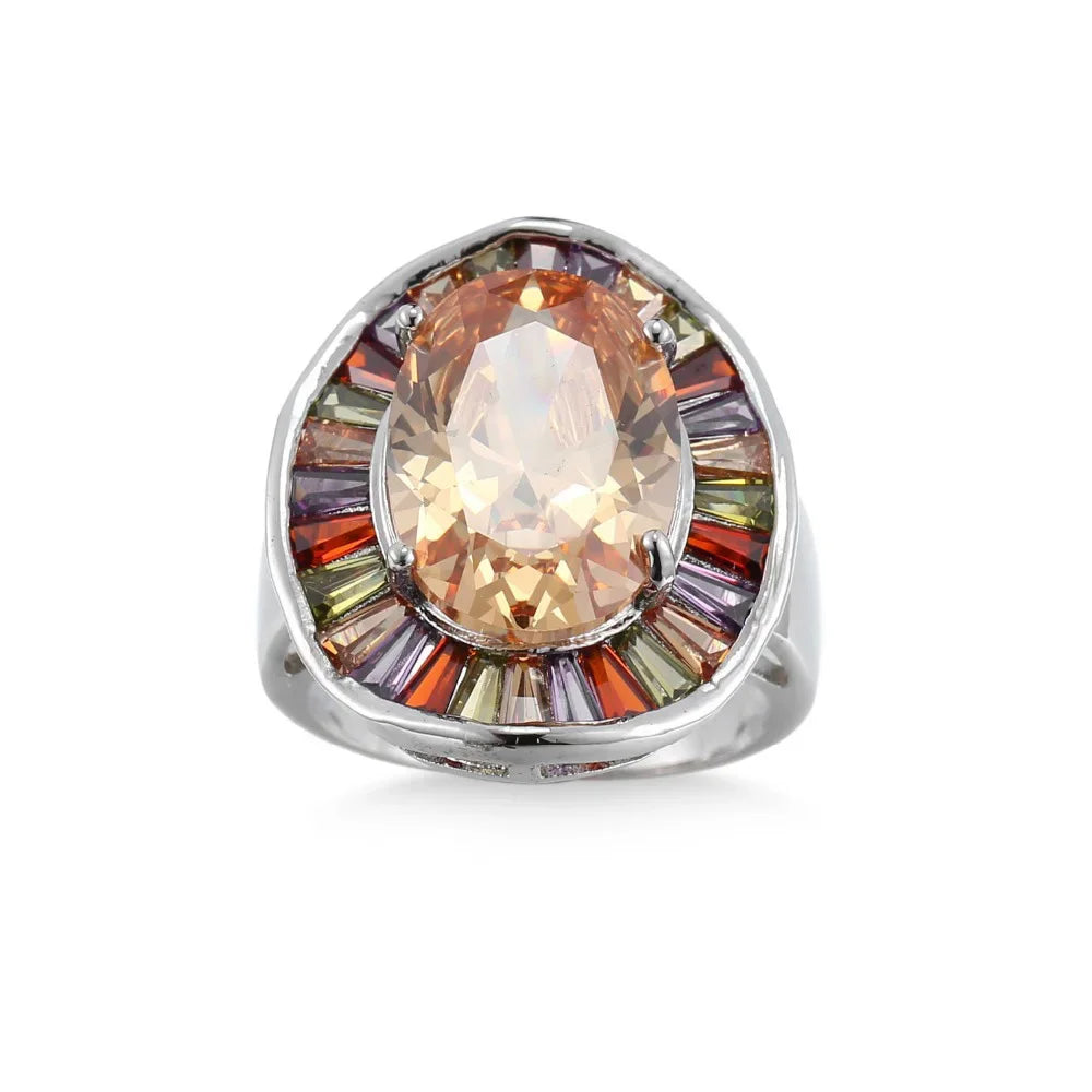 Bagues de mariée en argent Sterling 925, grand rond coloré, CZ, Champagne, Zircon cubique, bijoux pour femmes, cadeau de fête, nouvelle collection