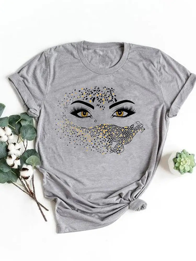 T-shirt manches courtes pour femmes, vêtement basique, haut d'été, maquillage rayé, joli et mignon, imprimé, à la mode, graphique