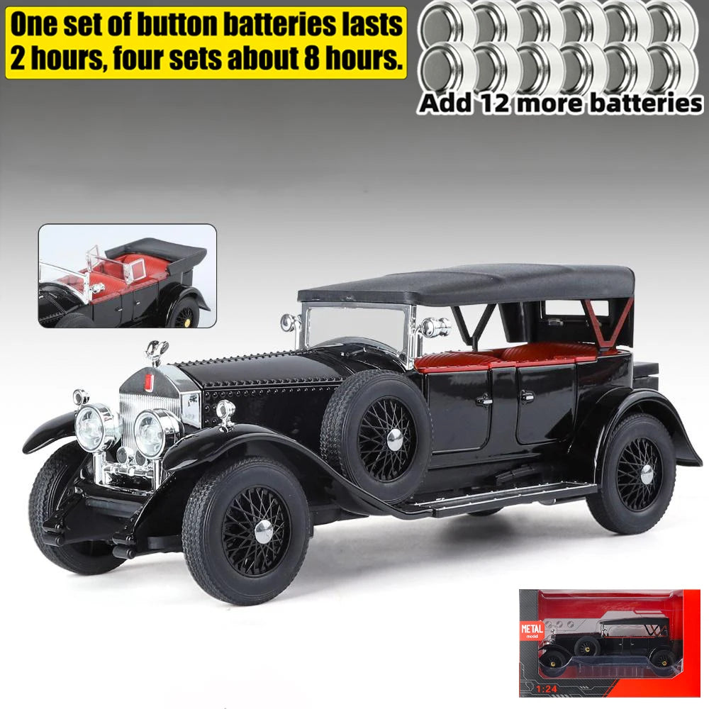 1:24 Rolls Royce Phantom I 1925 De Luxe Voiture Alliage Métal Moulés sous Pression Modèle De Voiture Son Et Lumière Décoration de La Maison Ornements Classique Rétro