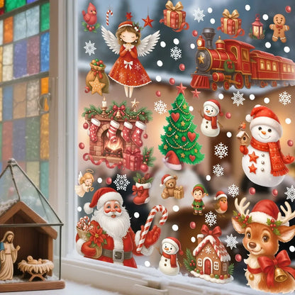 Autocollants de fenêtre de renne de noël, bonhomme de neige, flocon de neige, autocollants électrostatiques de noël, décor de joyeux noël, bonne année