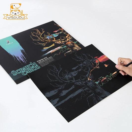 Ensemble de papier à gratter pour animaux, 2 feuilles, avec stylet, bricolage, artisanat arc-en-ciel, Lion, licorne, chat, chien, jouet de peinture, cadeau créatif pour enfants et adultes