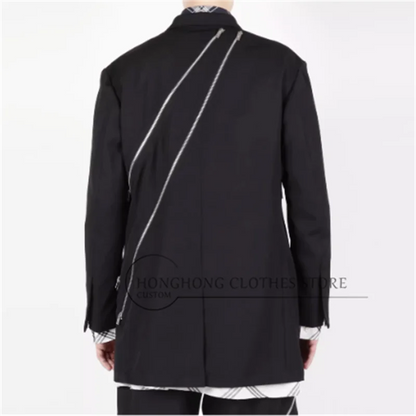 Combinaison noire décontractée à structure décorative avec fermeture éclair diagonale, design Original, nouvelle veste tendance de taille personnalisée 2025