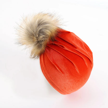 Chapeau boule de fourrure en tissu velours solide pour enfants garçons filles bébé accessoires de photographie grand pompon nœud supérieur automne hiver oreille bonnet chaud