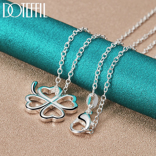 DOTEFFIL 925 argent Sterling trèfle à quatre feuilles chaîne collier Bracelet boucle d'oreille ensemble pour femme mariage fiançailles bijoux de mode