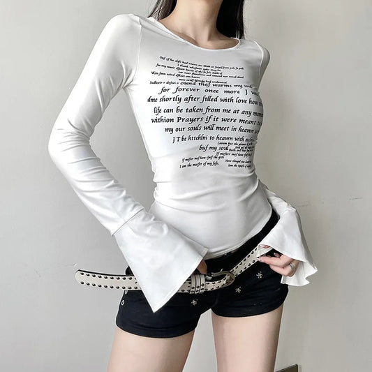 T-shirt manches trompent col rond femme, slim fit, décontracté, avec fente latérale 107