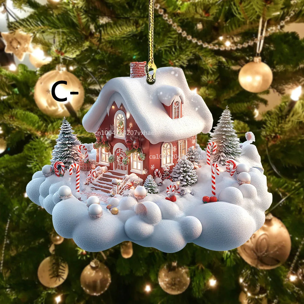 Ornements de Noël en acrylique pour la décoration de la maison, château de neige, maison, cadeau de nouvel an