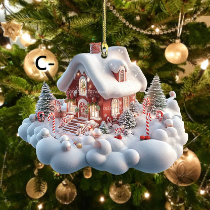 Ornements de Noël en acrylique pour la décoration de la maison, château de neige, maison, cadeau de nouvel an