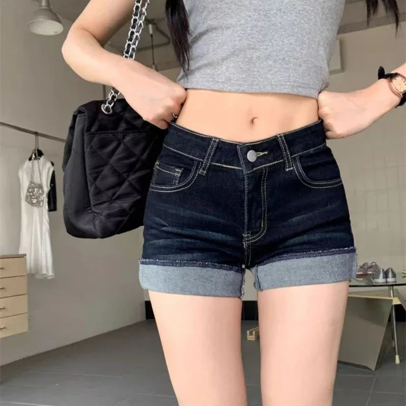 Short en jean Slim décontracté pour femmes, pantalon court, mode printemps-été, haute élasticité, bleu, chaud, pour filles