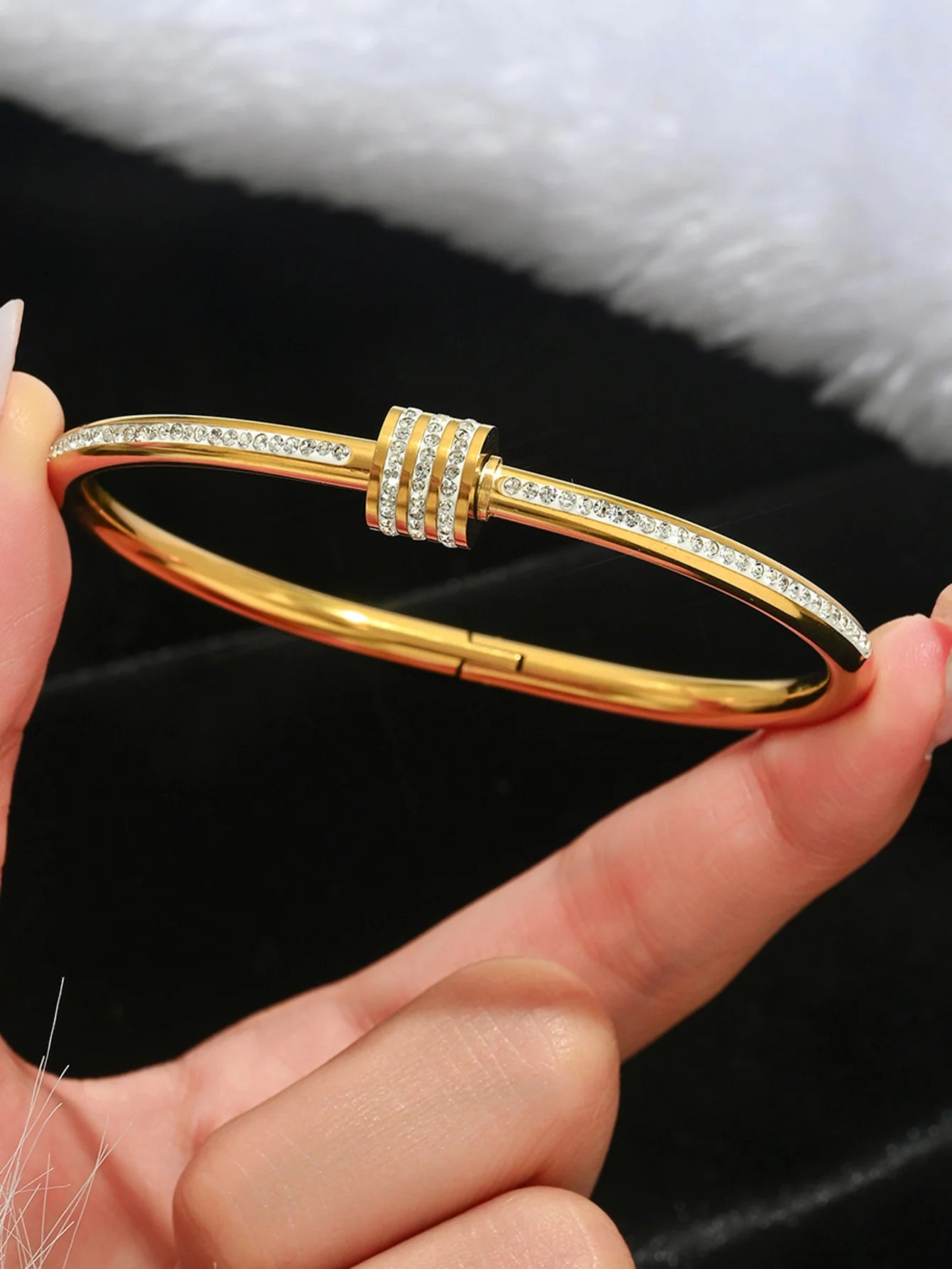 Ensemble de bracelets en acier inoxydable zircon, élégant, simple et polyvalent, étanche et ne se décolore pas facilement, 1/5 pièces