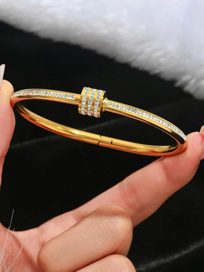 Ensemble de bracelets en acier inoxydable zircon, élégant, simple et polyvalent, étanche et ne se décolore pas facilement, 1/5 pièces