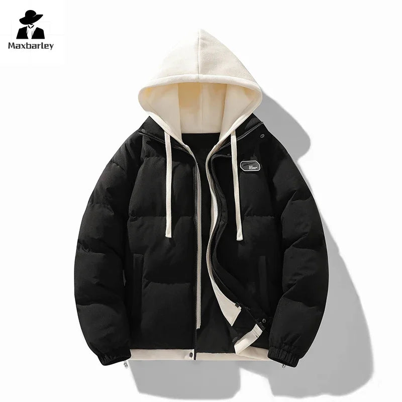 Veste d'hiver pour hommes et femmes, faux manteau à capuche épais, tendance coréenne, 2 pièces, manteau chaud rembourré en coton, style japonais, nouvelle collection