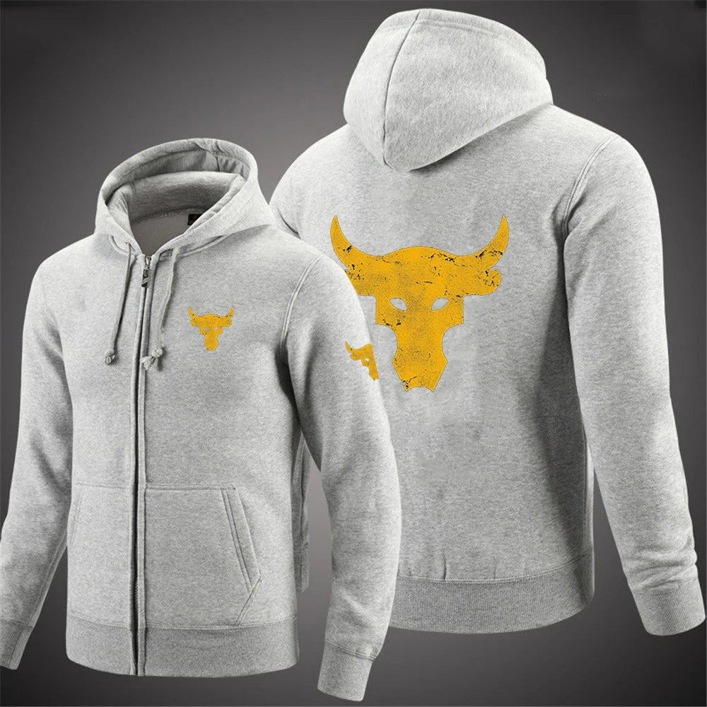 Dwayne Johnson Brahma Bull tatouage Logo imprimé printemps automne hommes sweat à capuche zippé Streetwear classique décontracté couleur unie pull