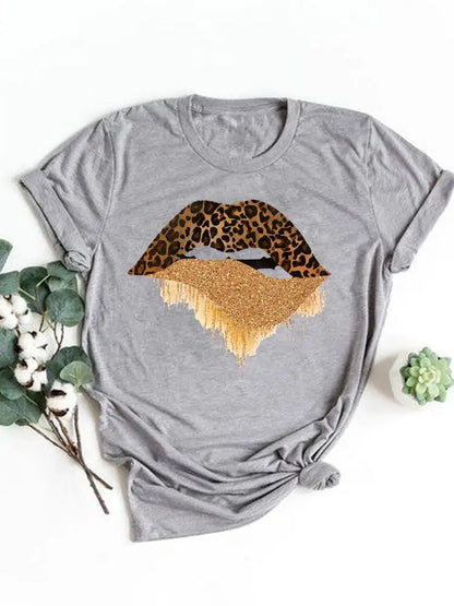 T-shirt manches courtes pour femmes, vêtement basique, haut d'été, maquillage rayé, joli et mignon, imprimé, à la mode, graphique
