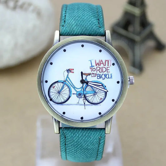 Montre à quartz décontractée pour femme, tissu Jean, bracelet en cuir,